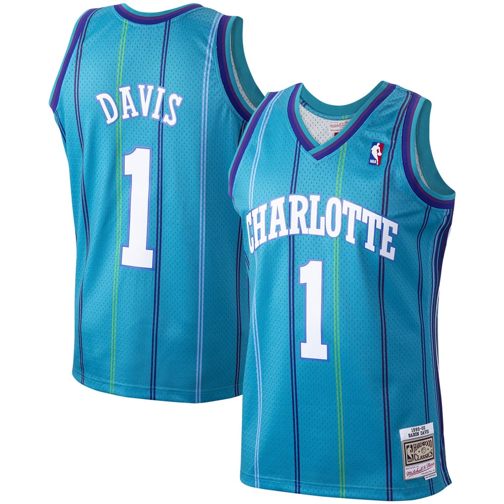 Maillot Baron Davis Charlotte Hornets Swingman Hardwood Classics - Teal